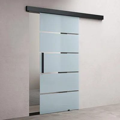 Immagine prodotto di doporro Porta Scorrevole in Vetro Temperato 8 mm Opaco a Strisce, Trasparente, con Binario in Alluminio Finitura Nera, Soft-Close e Kit Distanziale da Parete, 102,5x215 cm Amalfi13H