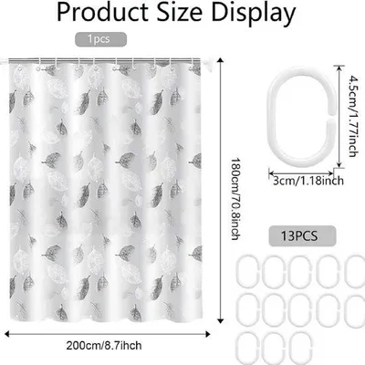 Produktbild von Duschvorhang Wasserdicht, Badvorhang mit 12 Duschvorhangringen, Waschbarer Duschvorhang 200x200cm