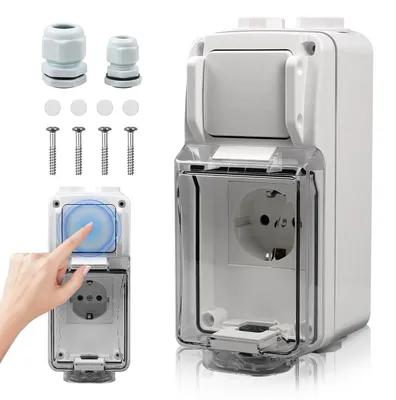 Obrázok produktu pre Vonkajšia zásuvka s vypínačom, vodotesná (IP66), 16 A/250 V, so zámkom a krytom