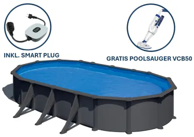 Produktbild von GRE Ovaler Stahlwandpool mit Anthrazitoptik KITPROV738GY – 730 x 375 x 132 cm, Komplettset + GRATIS Elektrischer Poolreiniger VCB50