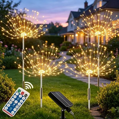 4 Solar-LED-Lampen, 120 LEDs, IP65, 8 Modi, warmweiß, Garten