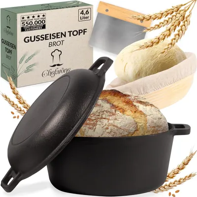 Produktbild von Gusseisen Casserole 26 cm, 4.6 L, mit Deckel und Reiskorb, für Brot backen