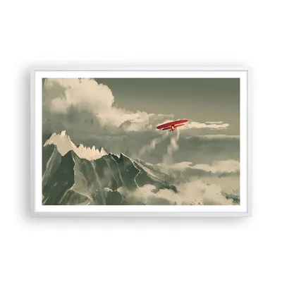 Produktbild von Gerahmtes Poster - Weißer Rahmen - Rot Flugzeug Berge - 91,5x61 cm - Wand Bild - Wanddeko - Wandbilder - Kunstposter - Wandposter - Bilderrahmen - Bilder - Kunstdruck Wanddekoration - P2WAA91x61-4854