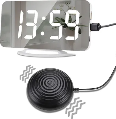 Produktbild von LED-Vibrationswecker mit Spiegeluhrfunktion und automatischem Lichtsensor, ideal für Hörgeschädigte.