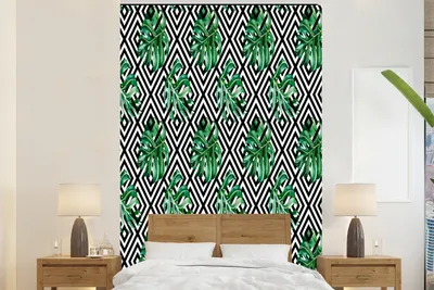 Produktbild von MuchoWow® Fototapete für Wohnzimmer oder Schlafzimmer Wandtapete Vinyl Motivtapete Weinlese - Monstera - Farne - 225x350 cm - Schlafzimmer tapete