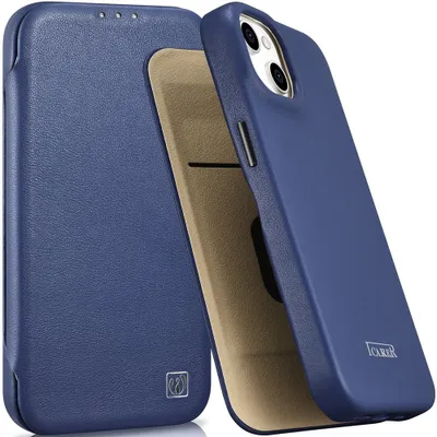 Zdjęcie produktu dla Icarer Ce Premium Leather Folio Case Skórzane Etui Iphone 14 Plus Z Klapką Magnetyczne Magsafe Niebieski (Wmi14220715-Bu)