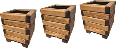 Produktbild von HolzGarden 3 Stück Set Pflanzkübel Holz Rechteckig 25x30x25 cm Imprägniert Farbe Teak Wetterfest Blumenkasten Blumentopf