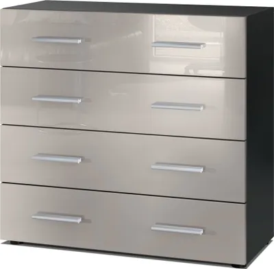 Produktbild von Vladon Sideboard Pavos, Kommode mit 4 Schubladen, Schwarz matt/Sandgrau Hochglanz (76 x 72 x 35 cm)