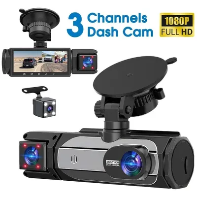 Productafbeelding van Dashcam met 3 kanalen, voor- en achterkant, 1080P, dashcam voor auto, wifi, autokamera, nachtzicht, 150° groothoek, WDR, 3.16 inch
