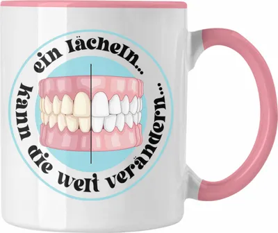 Produktbild von Trendation - Zahntechniker Tasse Geschenk Zahnarzt Lustig Praxis Geschenkidee Zahnarzthelferin Zahntechniker Zahnärztin - Ein Lächeln Kann die Welt verändern Zahnmedizinische Fachangestellte (Rosa)