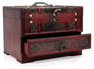 Produktbild von Schmuckbox nachhaltig - Vintage Holz Schmuckbox - Organizer mit Schubladen - Spiegel - Für Ringe/Halsketten/Uhren - Schmuckkästchen