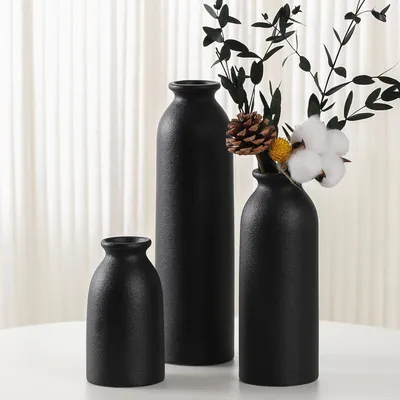 Zdjęcie produktu dla Zestaw 3 ceramicznych wazonów - czarny kolor