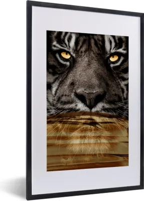 Produktbild von MuchoWow® MuchoWow® Gerahmtes Poster Tiger - Porträt - Gold 40x60 cm - Poster mit zchwarzem Bilderrahmen - Poster in Rahmen