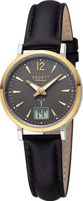 Produktbild von Regent Damen Uhr Leder Armbanduhr Funkuhren Analog-Digital schwarz D2URFR283