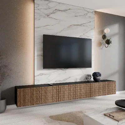 Produktbild von Margaret Hadas24 TV-Schrank Cali Fernsehschrank TV-Lowboard 300 cm Hängend modernes Design Wohnzimmer Wandmontage, TV Möbel schwarz, catania