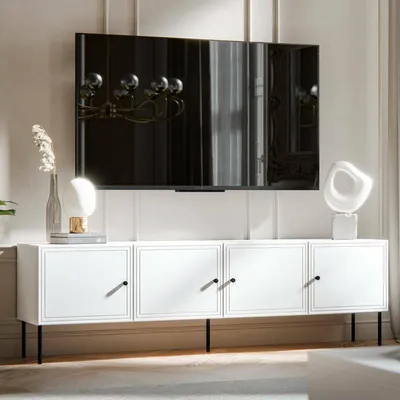 Image de Piode - Meuble TV, 201x40x60h cm Blanc, une étagère