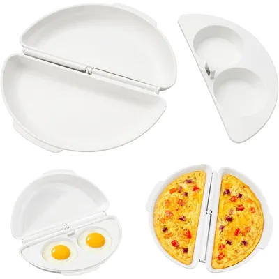 Produktbild von 2-in-1 Eierkocher & Eierbecher für Mikrowelle, mit 2 Kochfächern, hitzebeständiger Eierkocher mit Deckel, Mikrowellen Eierkocher 2er Set