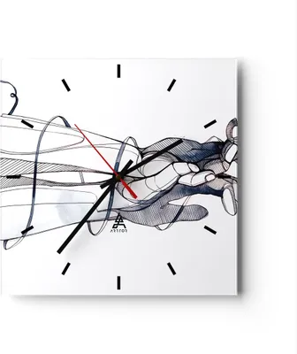 Produktbild von Wanduhr - Quadrat - Glasuhr - Hände Surrealismus Grafik - 40x40cm - Schleichendes Uhrwerk - Lautlos - zum Aufhängen bereit - Dekoration Modern - Wanddekoration aus Glas - C3AC40x40-4447