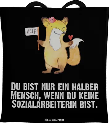 Produktbild von Mr. & Mrs. Panda Shopping Tasche Sozialarbeiterin Herz - Schwarz - Geschenk, Schultasche, Einkaufstasche, Laptoptasche, Jutebeutel