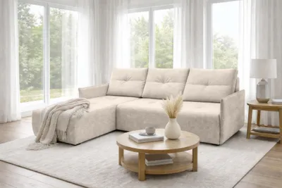 Produktbild von AX LIVING Ecksofa Damascus Beige mit Schlaffunktion Bettkasten Schlafsofa 212 cm links