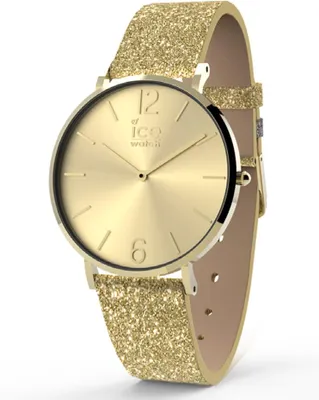 Produktbild von Ice-Watch - City Sparkling - Glitter Gold - Gold Damenuhr mit Lederarmband - 015087 (Small)