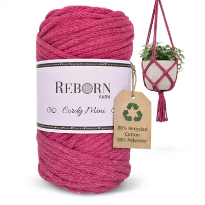 Immagine prodotto di Filato per macramè Cordy Mini da 3 mm, cordoncino di cotone da 250 g, morbido e resistente allo strappo, colore 155 Berry Pink