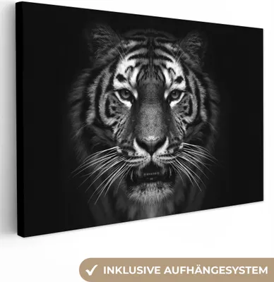Obrázek produktu pro OneMillionCanvasses® - Plátna - Tygr - Zvířata - Černá - Bílá - Portrét - Divoký, Nástěnné umění, Nástěnné dekorace Obývací pokoj, 60x40cm
