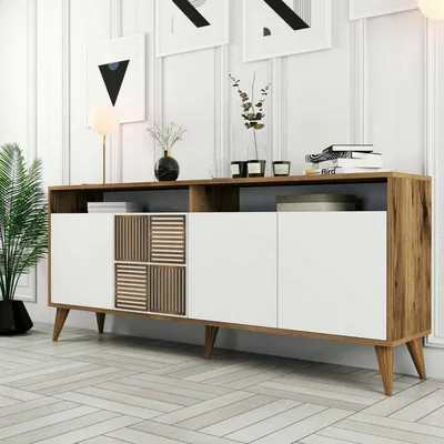 Immagine prodotto di Dmora Credenza Jole 35x180x78.6h cm Bianco, Apertura Battente 4 Ante