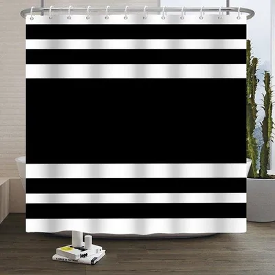 Produktbild von Famanu Duschvorhang Weiß Schwarz Symmetrische Linien - 180x180 cm