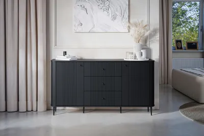 Zdjęcie produktu dla Komoda Z Szufladami Vesper 160 Cm Czarna Czarne Nogi Minimalistyczna