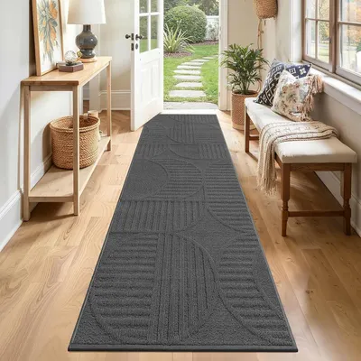 Imagen del producto de Alfombra antideslizante gris de 60 x 240 cm, lavable, con diseño moderno, ideal para recibidores o cocinas