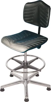Produktbild von Arbeitsstuhl Arlington mit großer Rückenlehne & Sitzneige | Sitzhöhe 53-79cm | Tragfähigkeit 110kg | Polyurethane-Soft-Sitz | Aluminium-Fußkreuz mit Gleiter & Fußring | Schwarz
