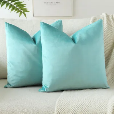 Immagine prodotto di Set di 2 federe per cuscini in velluto, 45x45 cm, azzurro chiaro