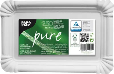 Image de PAPSTAR 11062 250 Assiettes en carton Pure carrées 13 x 20 cm, blanches