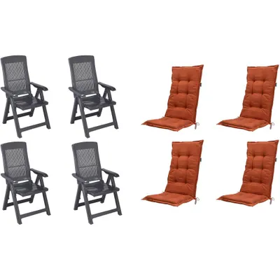Produktbild von Progarden Klappsessel Tampa mit Auflage 4er Set anthrazit / terracotta