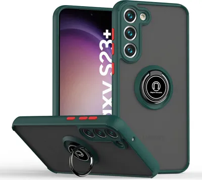 Produktbild von Samsung S23+ Hülle, Ring Halter Ständer Matte Transluzent TPU Rahmen Stoßfest Schutzhülle für Samsung Galaxy S23+ dunkelgrün