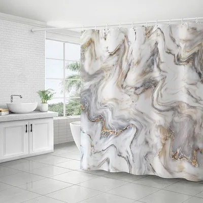 Obrázek produktu pro Závěs do sprchy Unyqoos® vodotěsný, s motivem mramoru a kamene, béžový, 180 x 180 cm, včetně 12 háčků, odolný proti plísním a antibakteriální