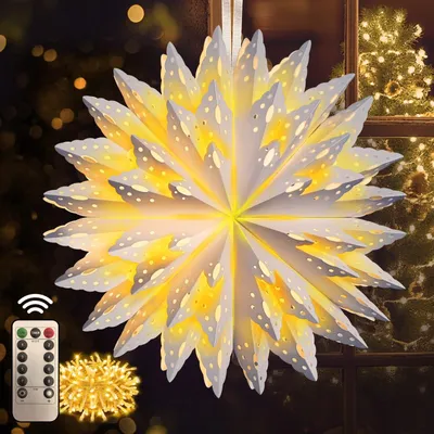 Papierstern LED Ø 45 cm weiß mit Fernbedienung