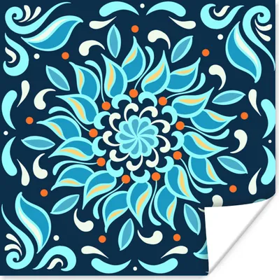 Produktbild von MuchoWow® Poster Blume - Blau - Quadratisch - Muster 50x50 cm - Wohnzimmerdekoration
