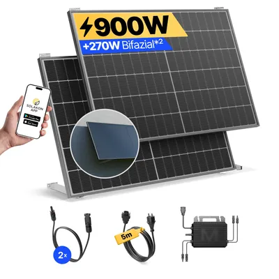 Produktbild von Balkonkraftwerk 900W Solaranlage mit Wand/Gartenhaus Halterung Steckerfertig Komplettset Photovoltaik Anlage 800W, Kabellänge: 5m, Solakon - onLite