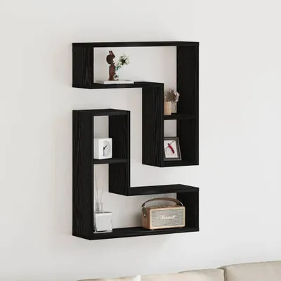 Image de Maison Exclusive - Étagère murale avec tablette 2 pièces aspect chêne noir 50 x 15 x 85 cm