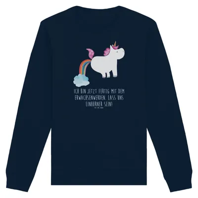 Produktbild von Mr. & Mrs. Panda Baumwoll Sweatshirt Einhorn Pupsen Größe L - French Navy - Geschenk, Unicorn, Glitzer, Bio Pullover, Bio-Pullover, Lustig, Spaß, Freundin, Pulli, Sweater