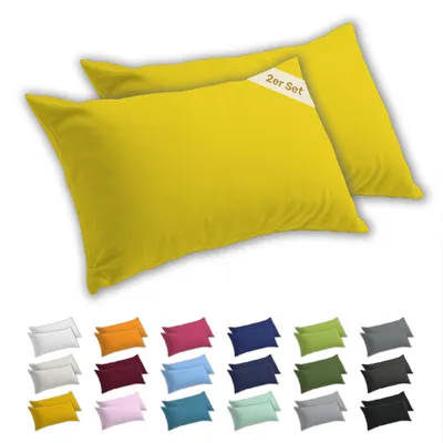 Produktbild von Lavea® 2er Set Kissenbezug 40x60 cm, 100% Baumwolle Jersey, YKK-Reißverschluss, Sonnengelb