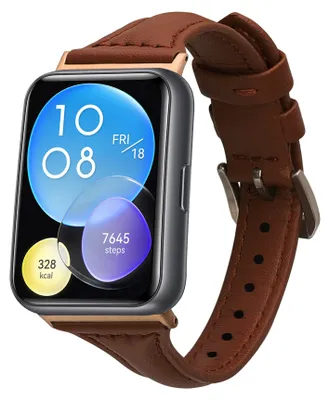 Produktbild von kwmobile Echtleder Uhrenarmband für Huawei Watch Fit 2 Armband - Ersatzarmband für Fitnesstracker - Wechselarmband Smartwatch - Braun