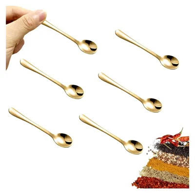 Produktbild von 6 kleine Edelstahllöffel für Gewürzgläser, Minigröße, Gewürzlöffel aus Edelstahl für Gewürze, Salz, Zucker, kleine Schaufeln, Gold