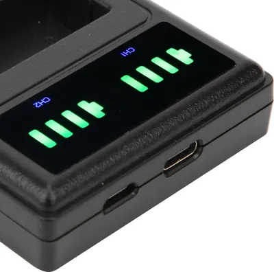 Immagine prodotto di Caricabatteria doppio display dock con doppia porta micro/TypeC per batteria NPW126 Nero