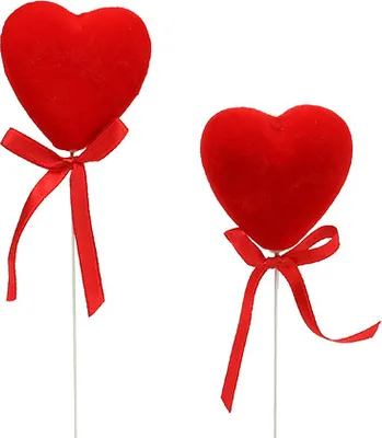 Produktbild von Beflockte Deko-Herzen 6cm in Rot mit Schleife, 18 Stück für romantische Dekorationen