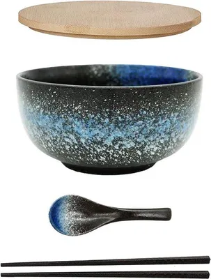 Produktbild von Keramische Ramen Schüssel Set Blau 1100ML