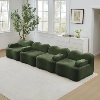 Produktbild von Modulares 4-Sitzer Boneless Sofa, Wellenform, 32D Hochdichtschaum, tiefe Sitzfläche, lose Armlehnenkissen, Couch für Wohnzimmer