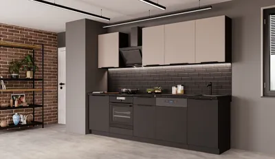 Produktbild von Küche SIENA + ARONA BASIC 280 cm Küchenzeile Küchenblock Einbauküche Kaschmir beige + Schwarz matt